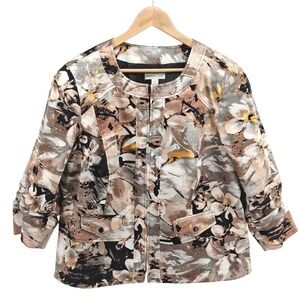 Coldwater Creek Floral Print Jacket Womens Size 20 Zip Up Officecore Career Work